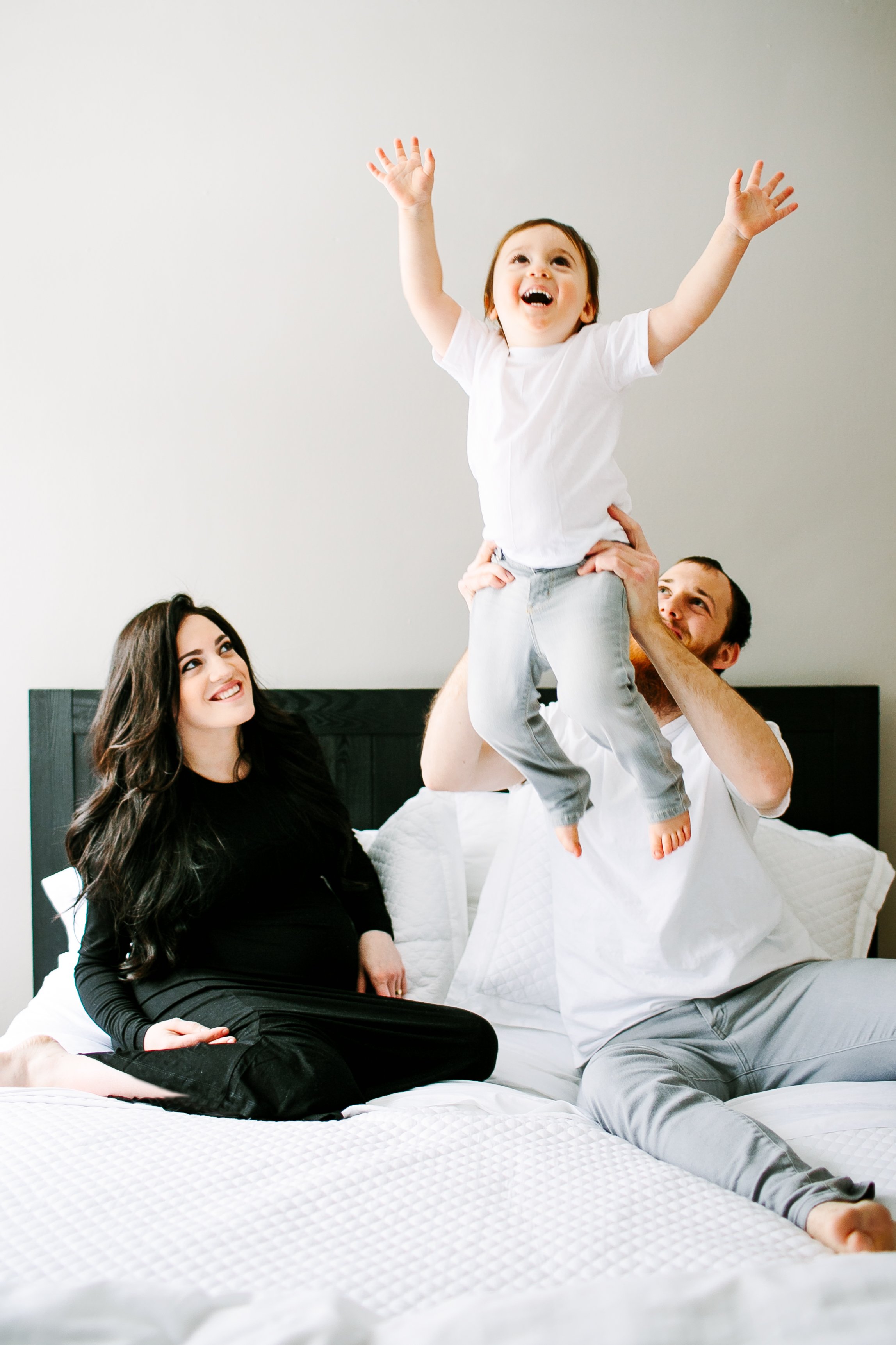 Maternity and Family Session, Fine Art Photography - Lauren Renee Photography son dancing and jumping on bed