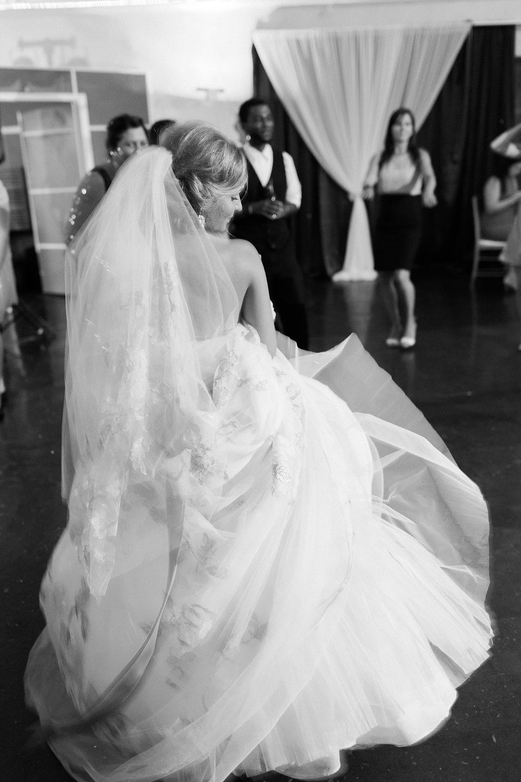 Destination Wedding Photography, Lauren Renee Photography Bride dancing on the dance floor black and white photo