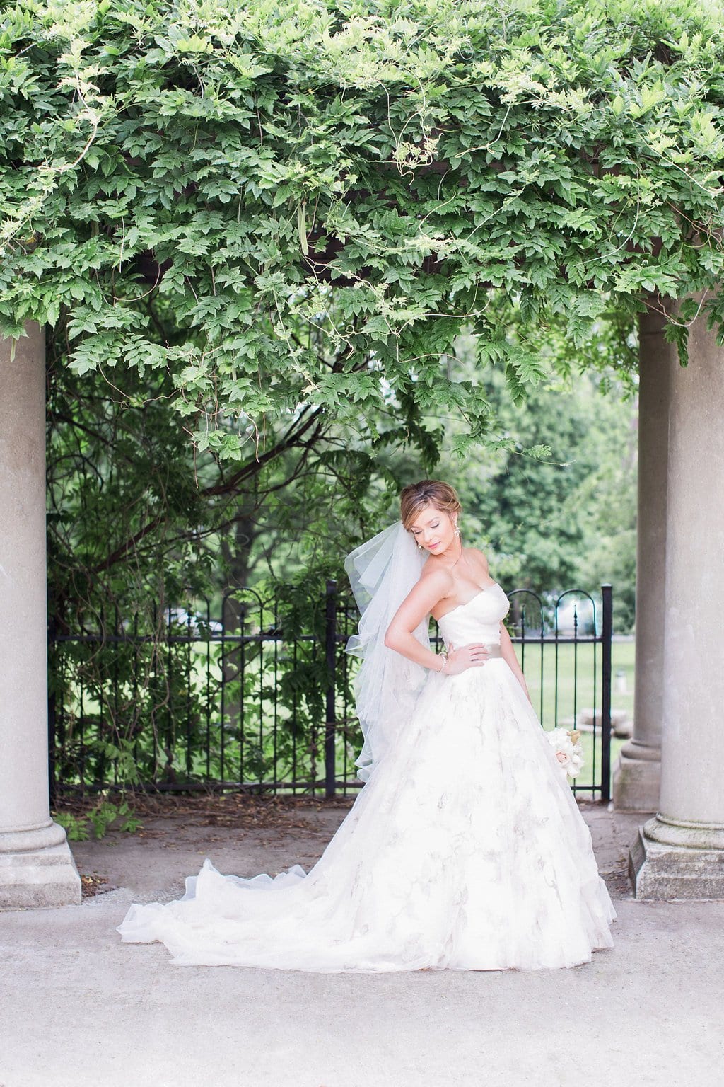 Destination Wedding Photography, Lauren Renee Photography Bridal portraits under an arbor in downtown Columbus park