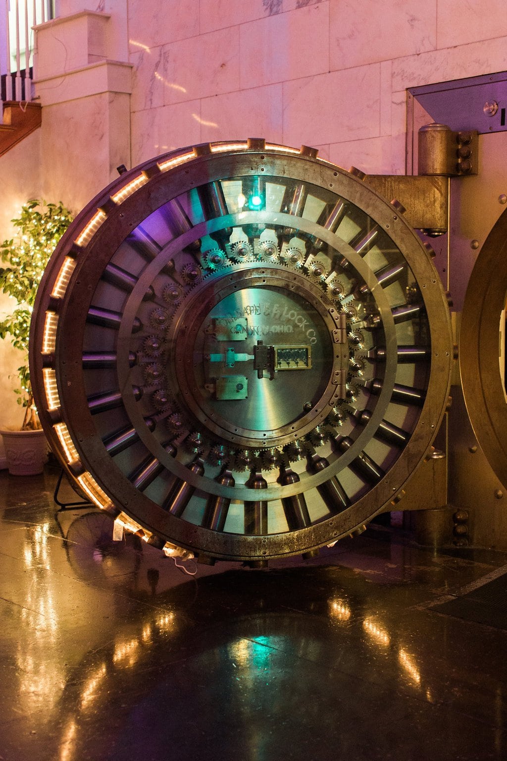 Destination Wedding Photography, Lauren Renee Photography Vault door to the bar area at wedding reception