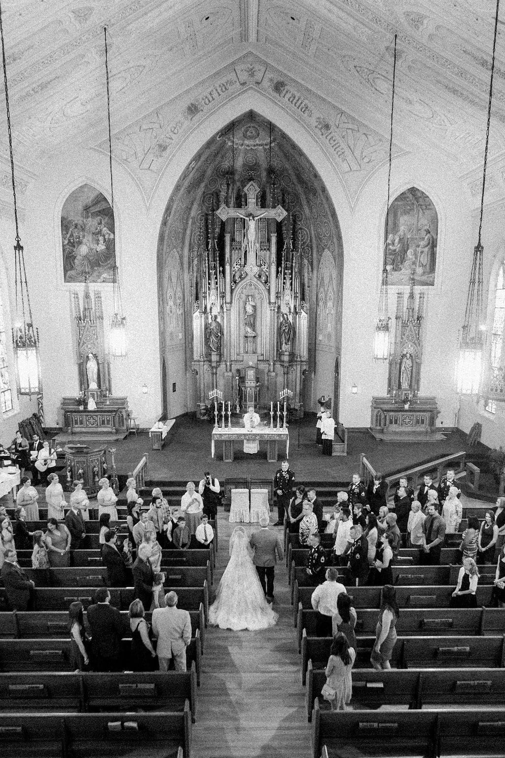 Destination Wedding Photography, Lauren Renee Photography Bride walking down the aisle in church