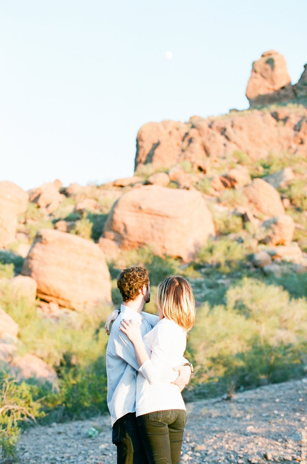 Shelby & Ethan, Arizona Engagement Session, Travel and Destination, Lauren Renee Photography Bride and groom looking over camel back mountain