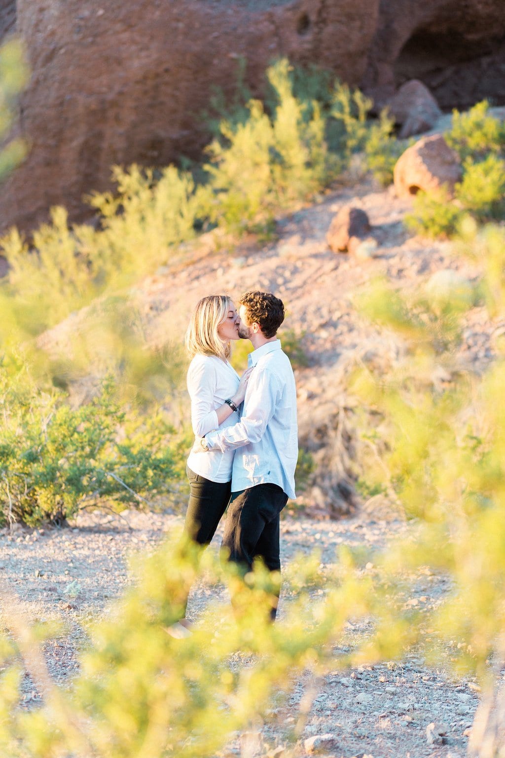 Shelby & Ethan, Arizona Engagement Session, Travel and Destination, Lauren Renee Photography couple kissing in the dessert at sunset