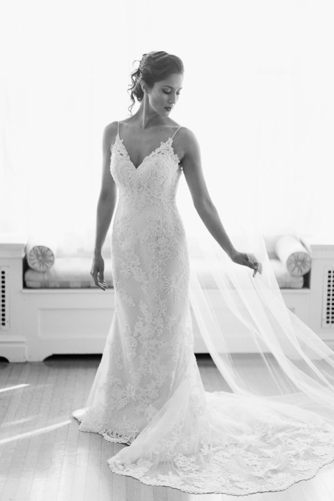 Linden Hall Wedding bride wearing lace dress and veil