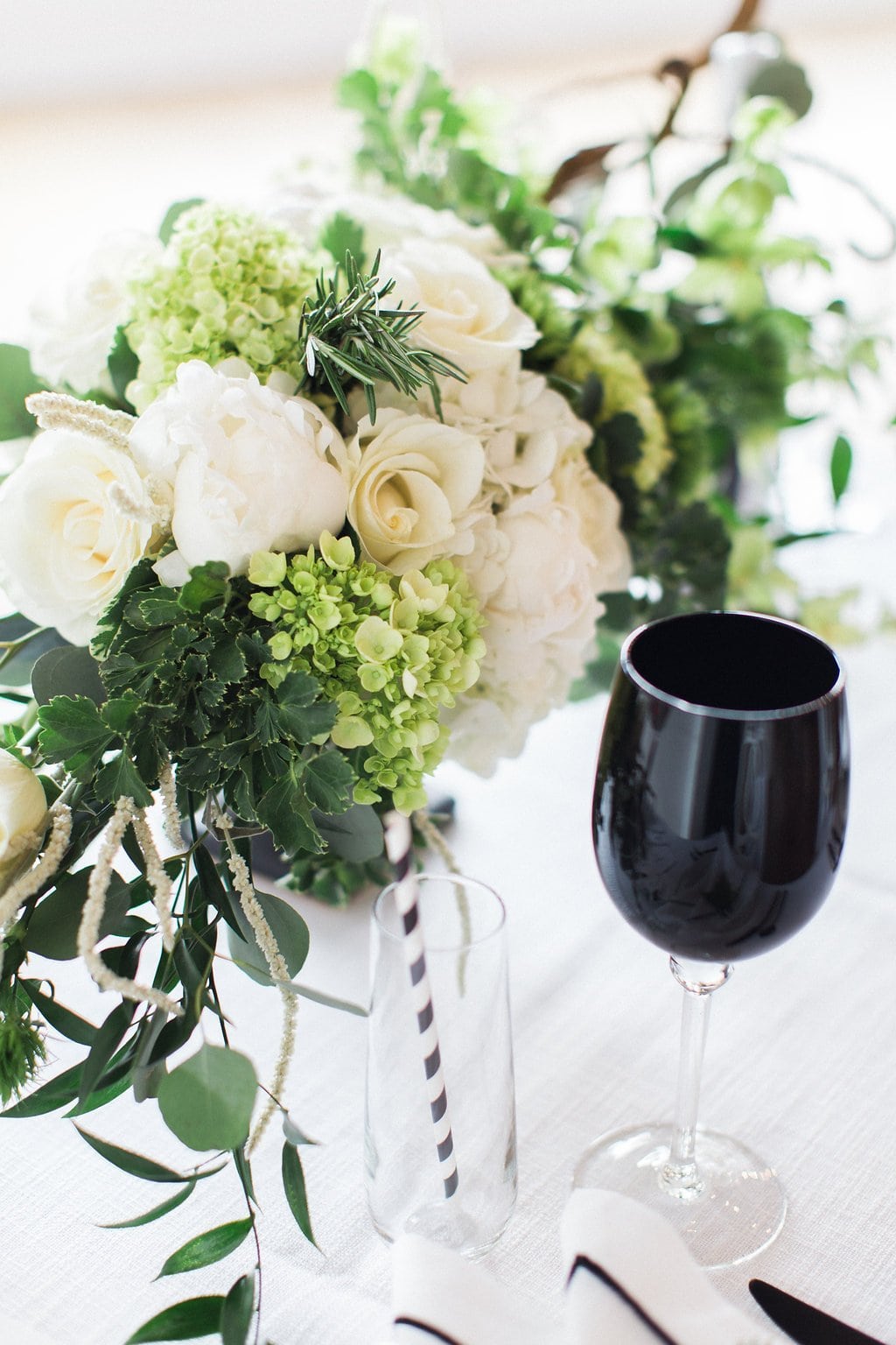 Published on SMP - Lauren Renee Photography white and green florals with black wine glass