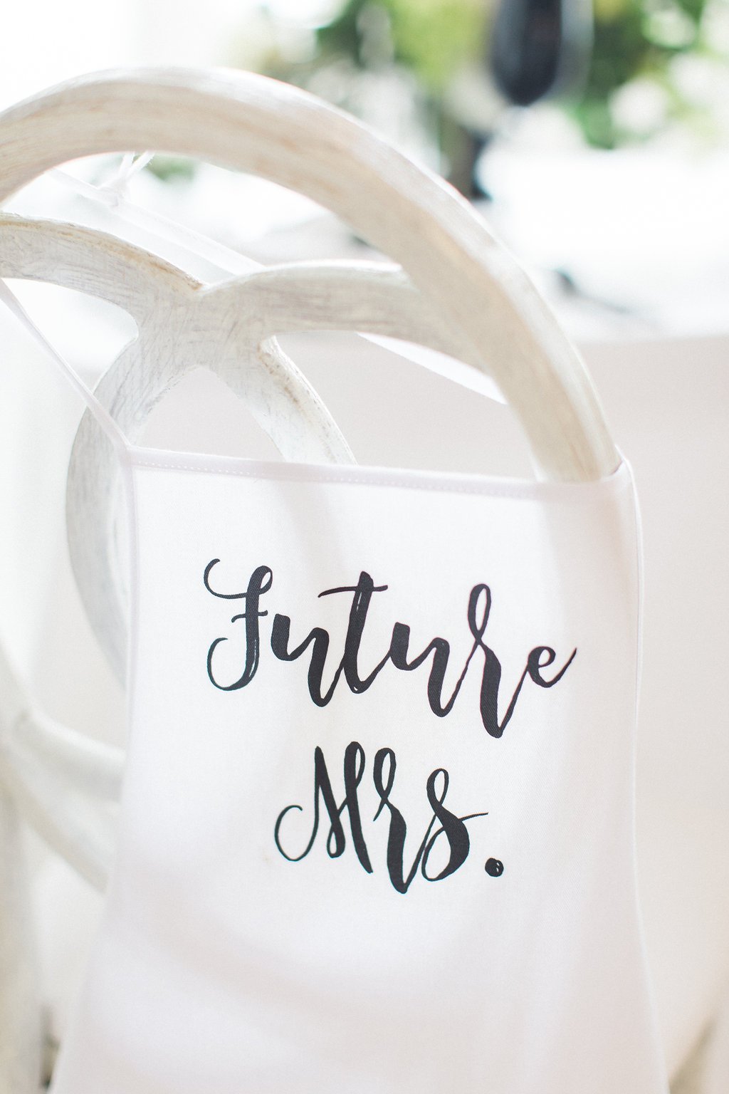 Published on SMP - Lauren Renee Photography White apron with "the Future Mrs." in black calligraphy