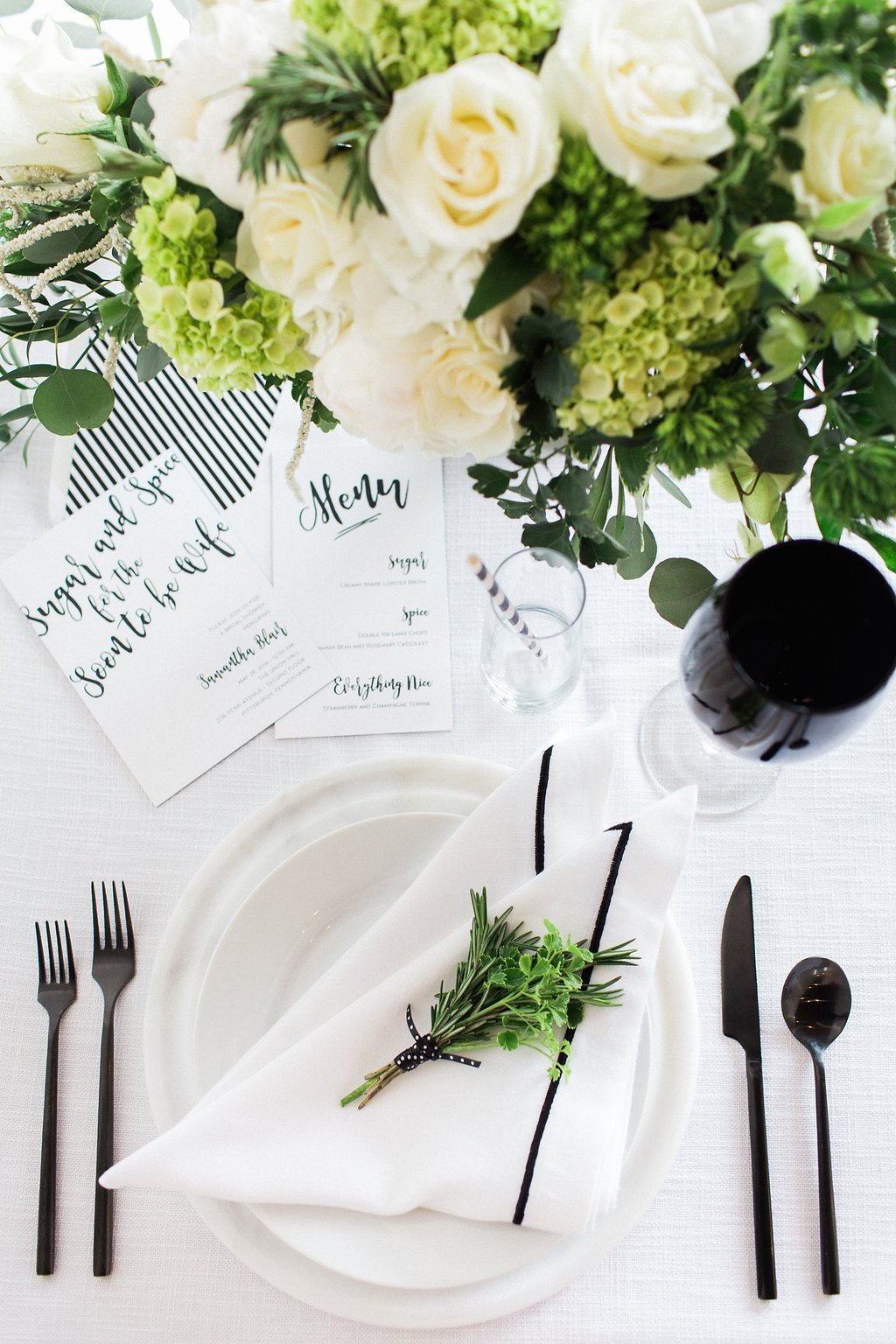 Published on SMP - Lauren Renee Photography white dishes and matte black silverware