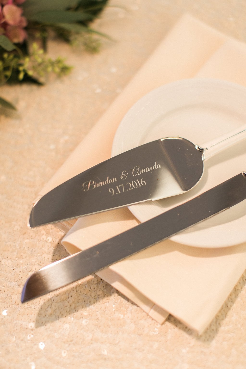 Lauren Renee - Pittsburgh Fine Art Wedding Photography Bride and groom's names and wedding date engraved on cake knife