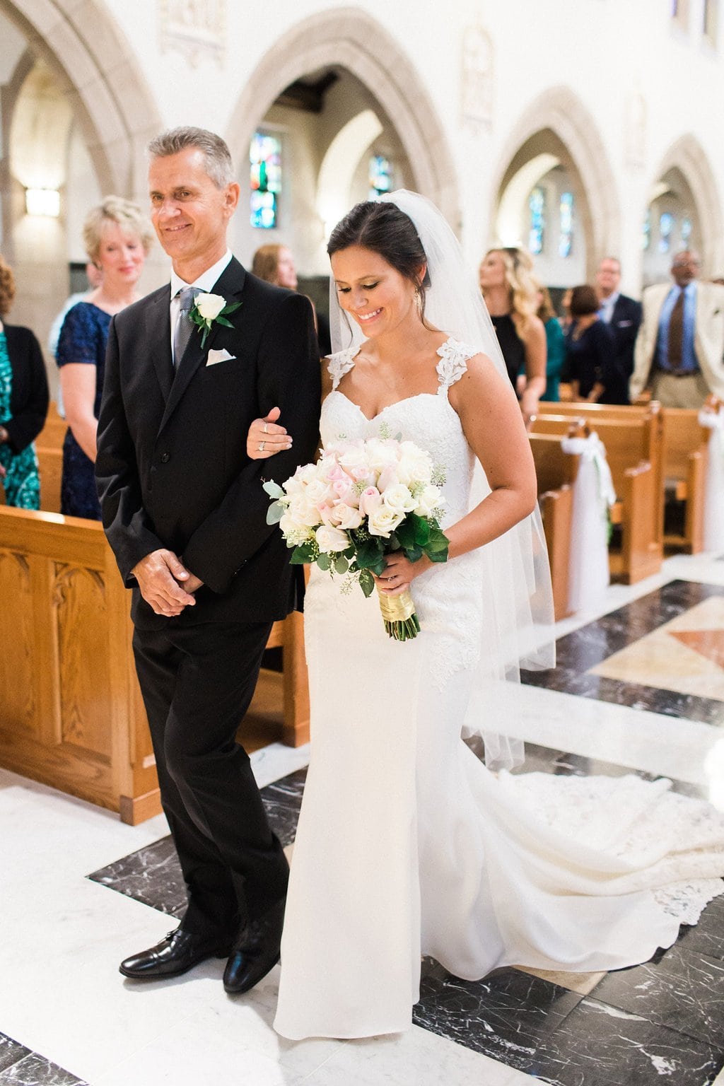 Lauren Renee - Pittsburgh Fine Art Wedding Photography Bride smiling as she is walked down the aisle by her father