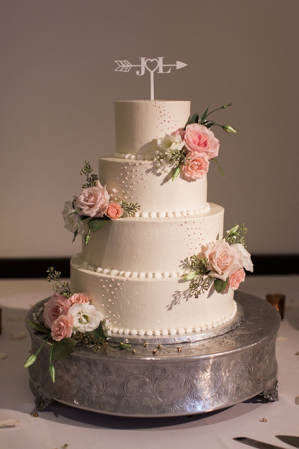 Golf Club Wedding - Lauren Renee Photography Wedding cake decorated with pink flowers