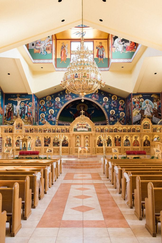 Inside All Saints Greek Orthodox Church painted walls and ceiling