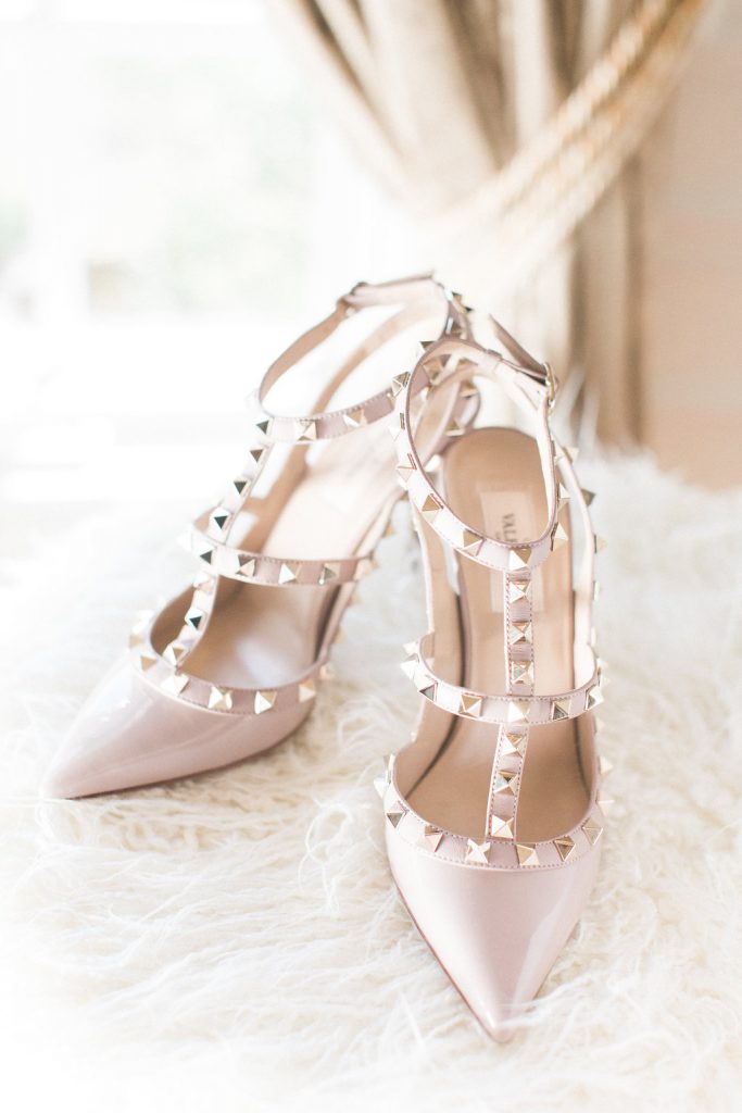 Valentino Rockstud high heel wedding shoes in beige