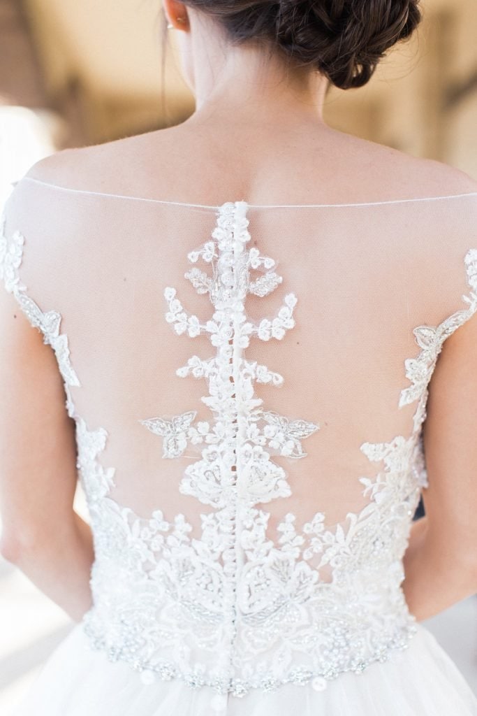 Lace details of the Bride's Dress design by Maggie Sottero
