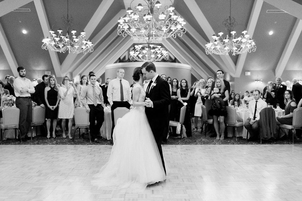 The bride and groom have their first dance in the ballroom at the Club at Nevillewood