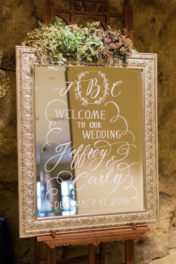 Ceremony details of mirror with white calligraphy