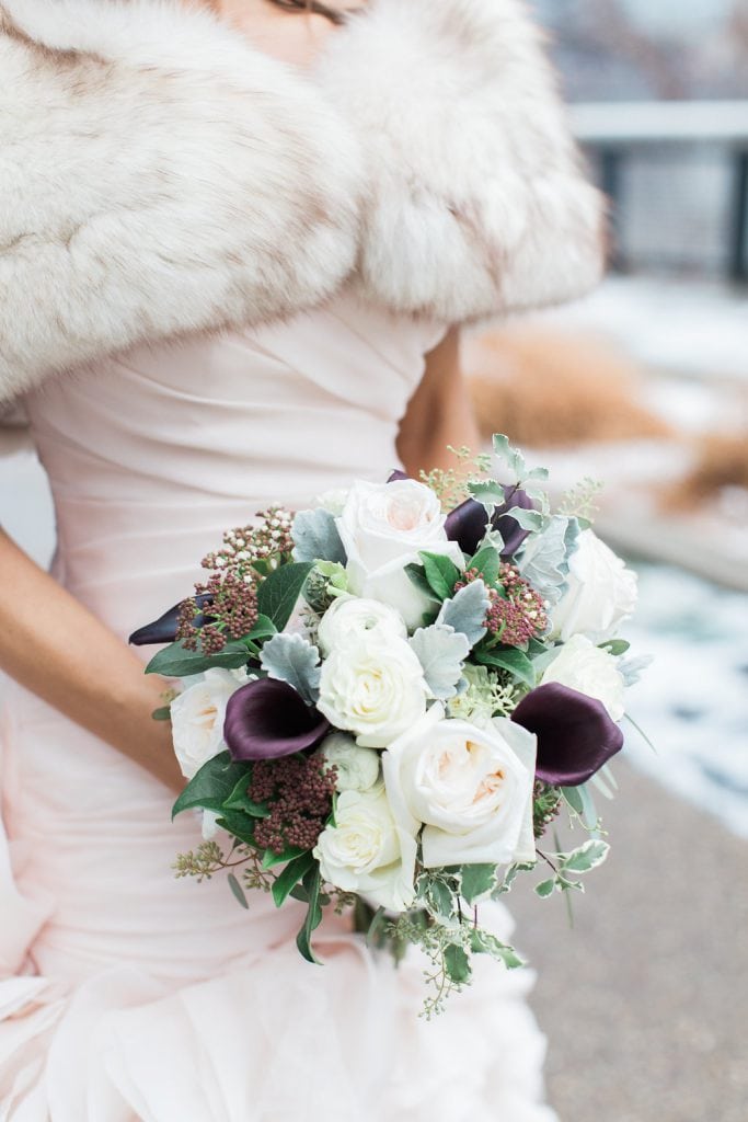 Photo of the bride's purple and blush pink bouquet