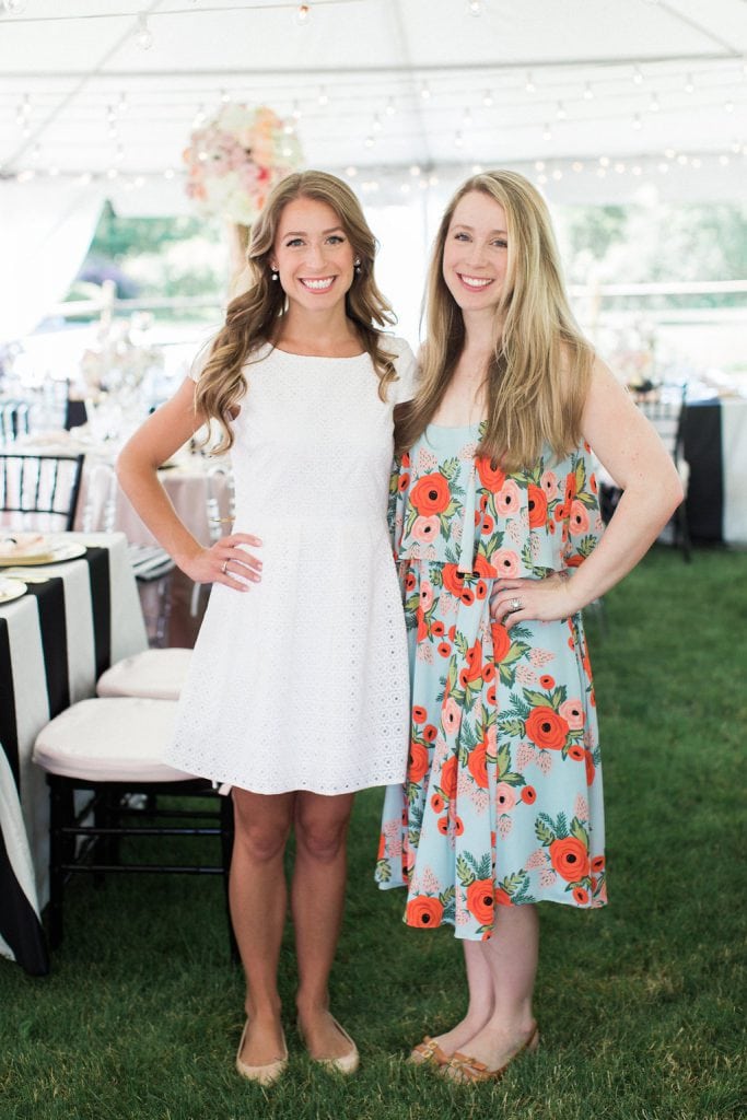 bride and sister at kate spade inspired bridal shower