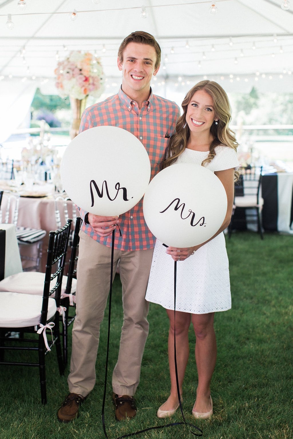 Bridal Shower - Lauren Renee Photography bride and groom with white mr. and mrs. balloons