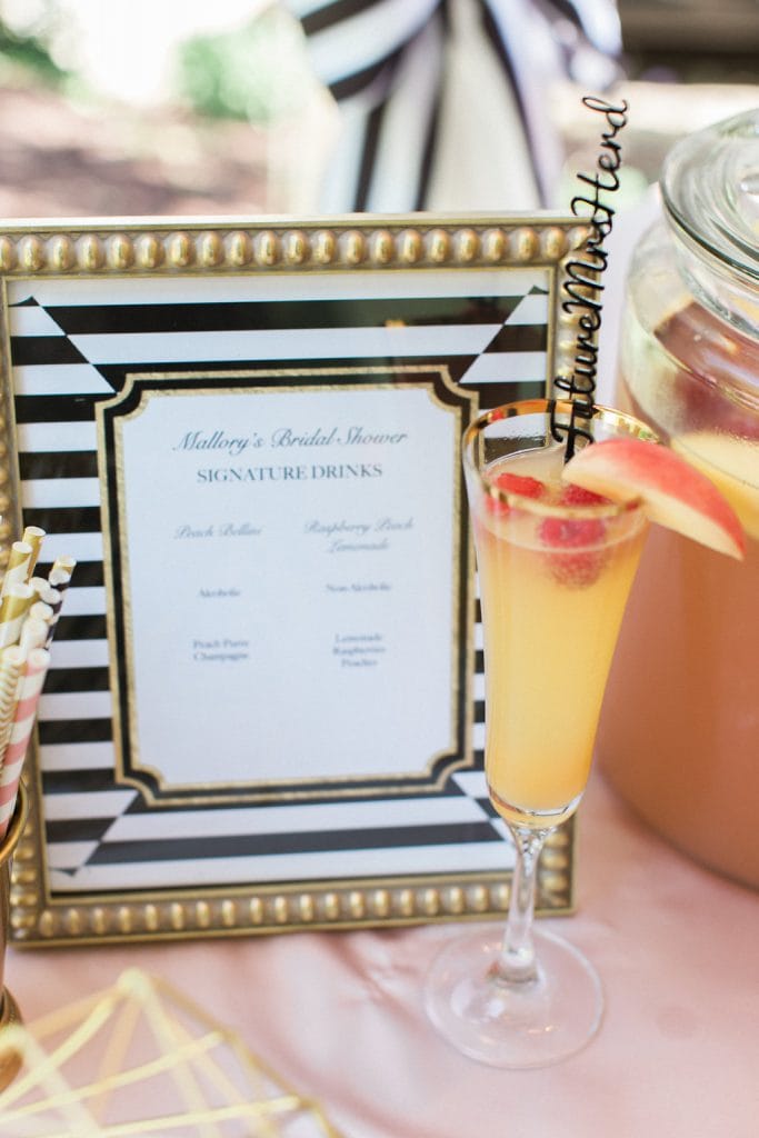 signature drink list with cocktail at bridal shower