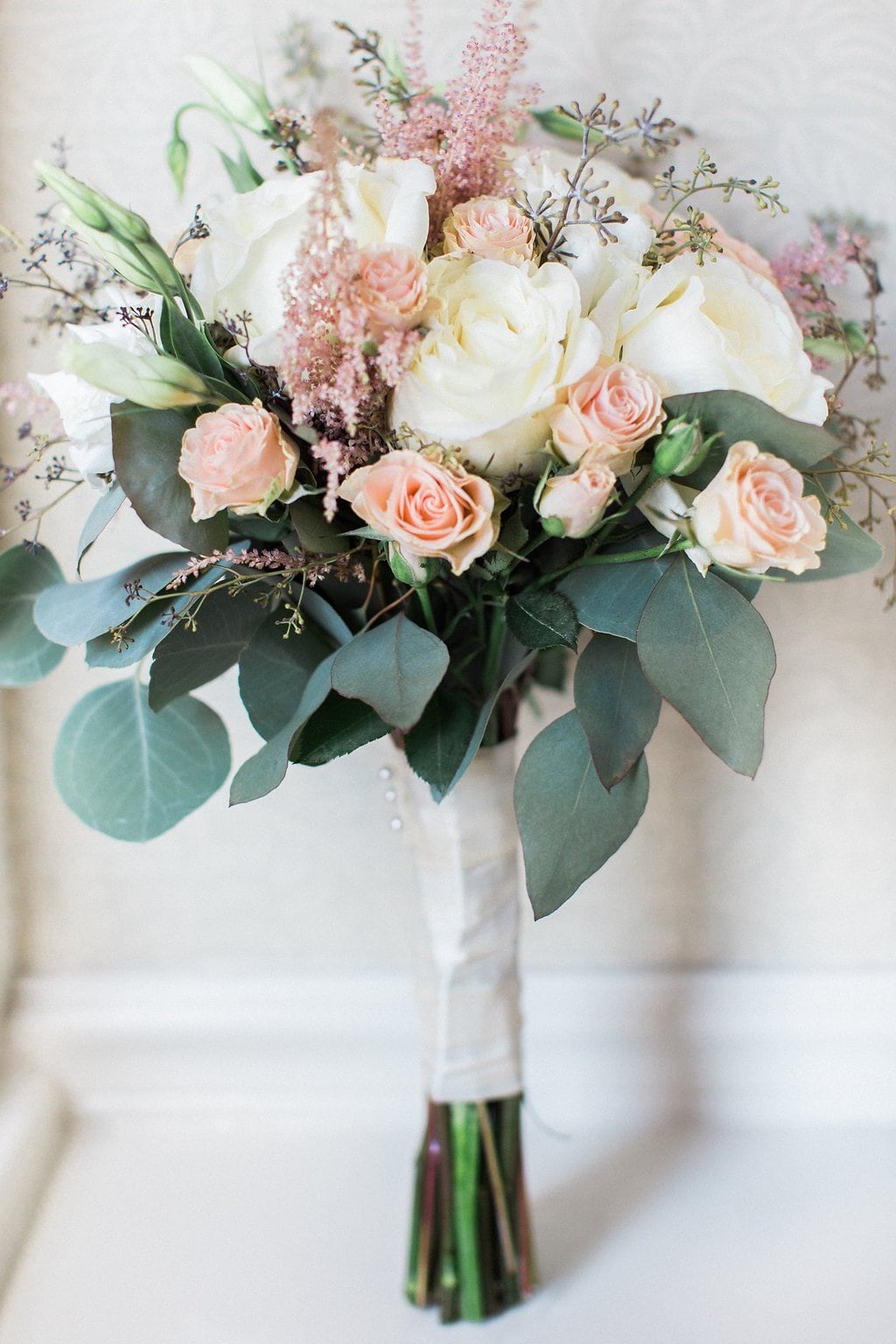 Bride is walked down the aisle by man who received her father's donated heart - Lauren Renee Photography Bride's bouquet from Blumengarten of blush pink, white, and green at the Omni William Penn
