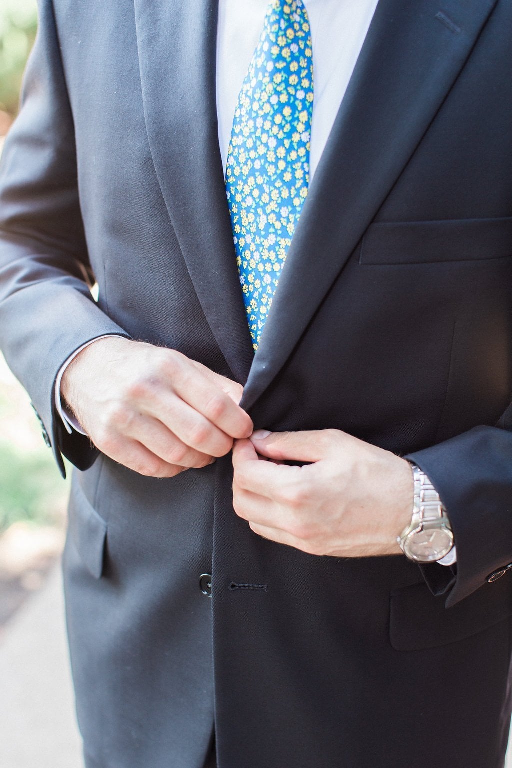 Bride is walked down the aisle by man who received her father's donated heart - Lauren Renee Photography Groom buttoning up his suit jacket