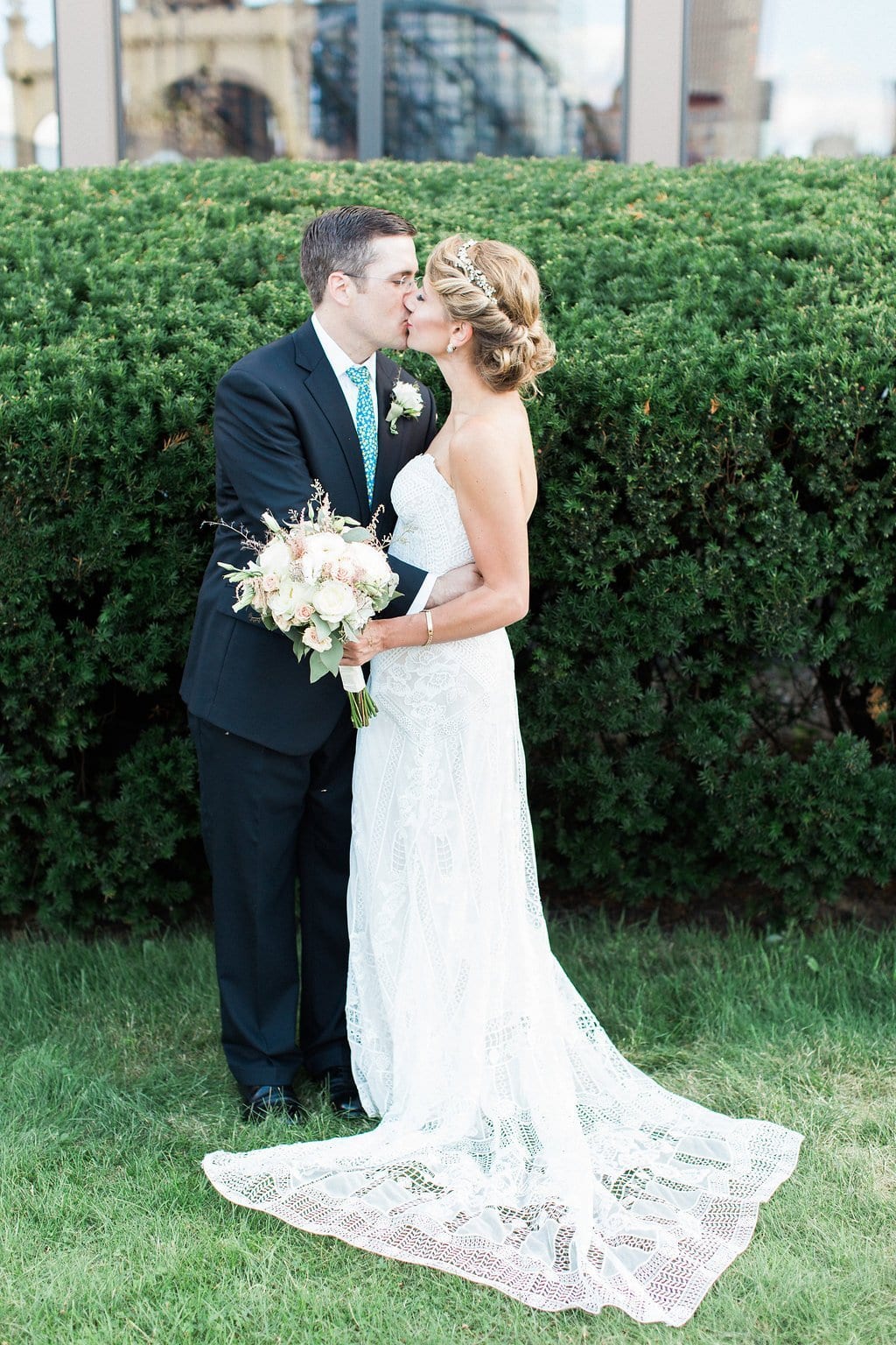 Bride is walked down the aisle by man who received her father's donated heart - Lauren Renee Photography Bride and Groom photos outside the Grand Concourse in Station Square
