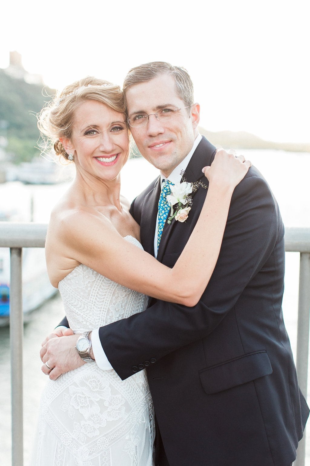 Bride is walked down the aisle by man who received her father's donated heart - Lauren Renee Photography Bridal and groom portraits on Smithfield Street Bridge in Pittsburgh