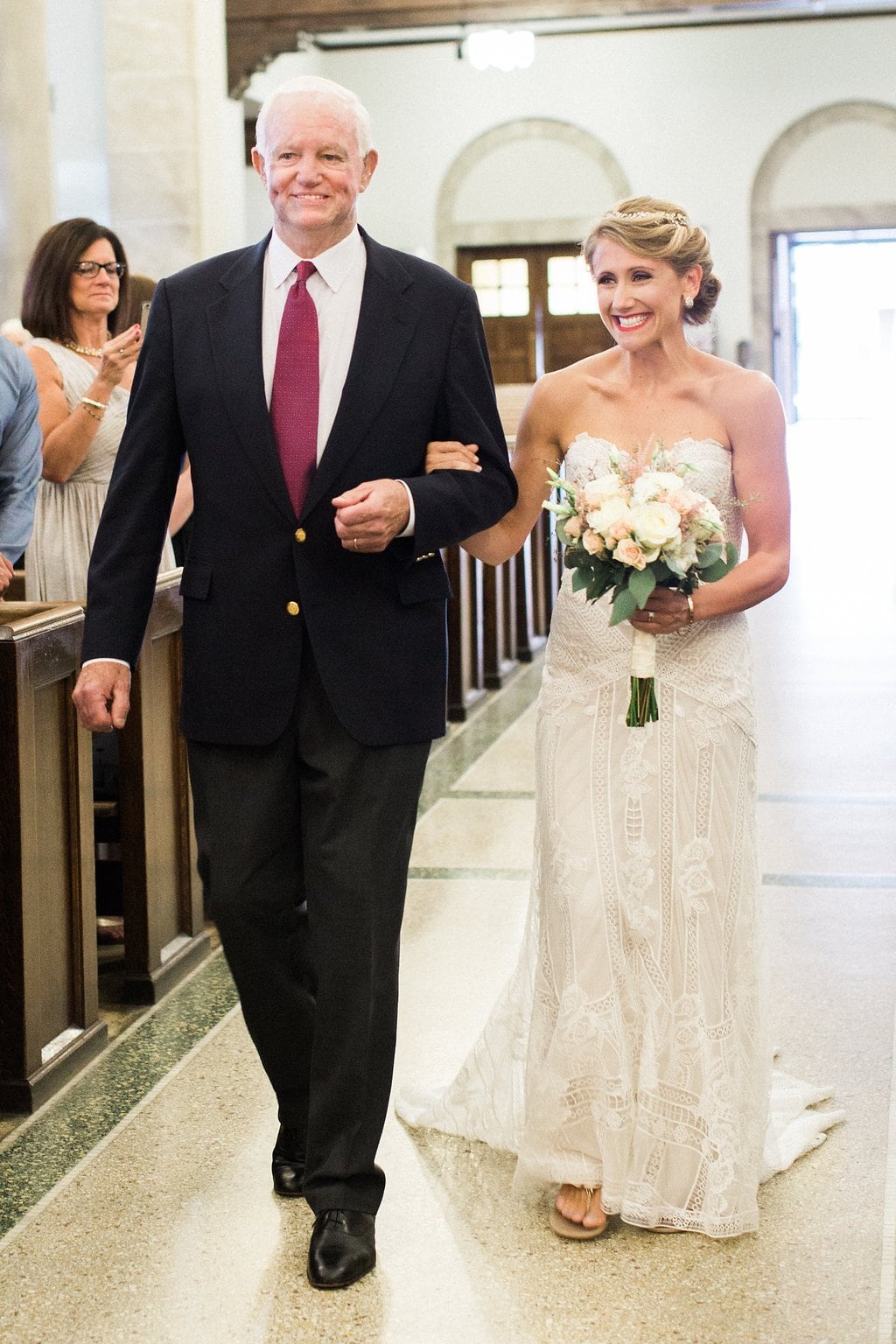 Bride is walked down the aisle by man who received her father's donated heart - Lauren Renee Photography Arthur Thomas walks bride Jeni Stepien down the aisle
