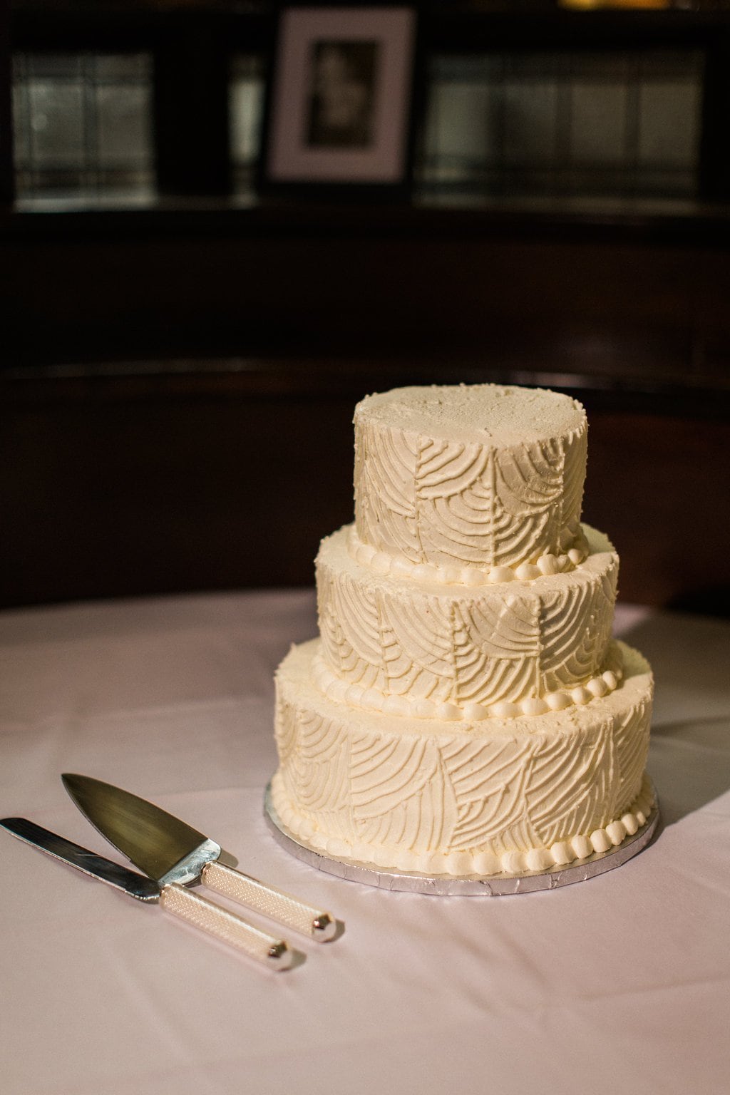 Bride is walked down the aisle by man who received her father's donated heart - Lauren Renee Photography Simple white wedding cake from Gluuteny Bakery