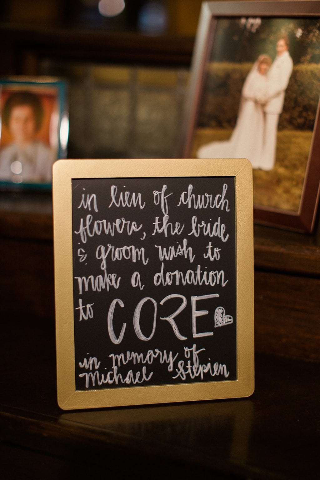 Bride is walked down the aisle by man who received her father's donated heart - Lauren Renee Photography Core donation box at Jeni Stepien and Paul Maener's wedding reception