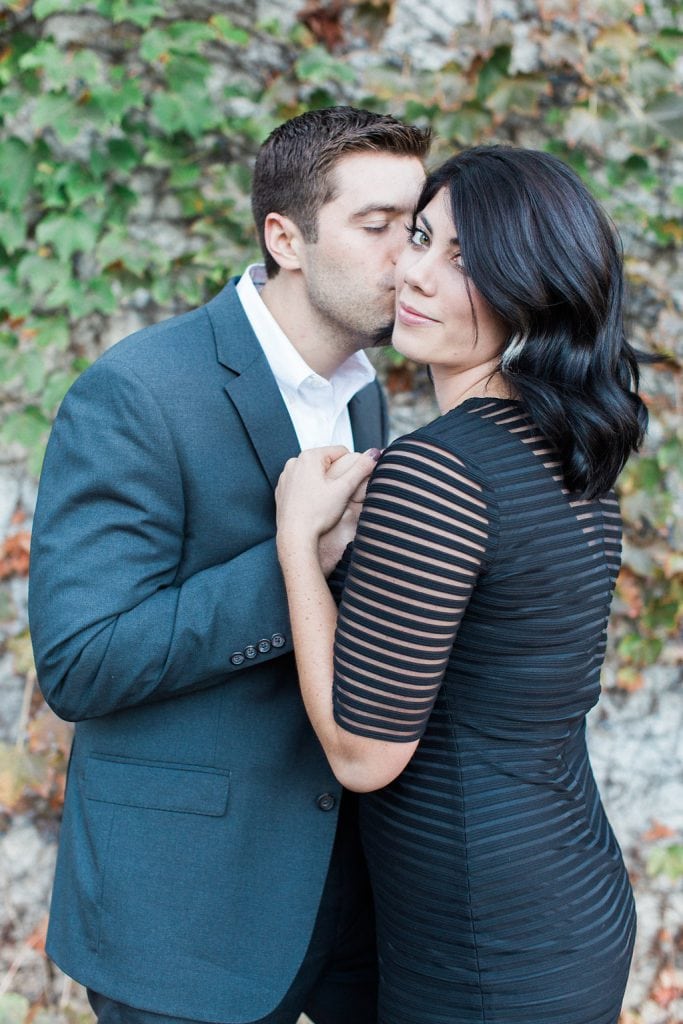 Mount Washington and South Side Engagement Bride and Groom sharing a moment during their Station Square engagement photography