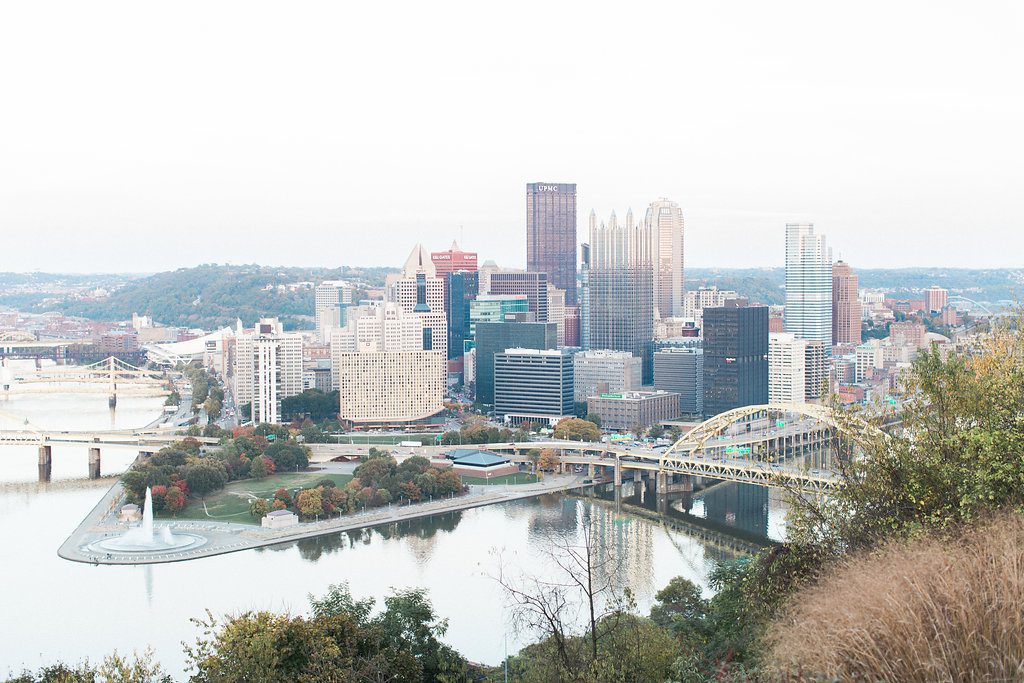 Mount Washington and South Side Engagement Photography of Downtown Pittsburgh from Mount Washington Overlook