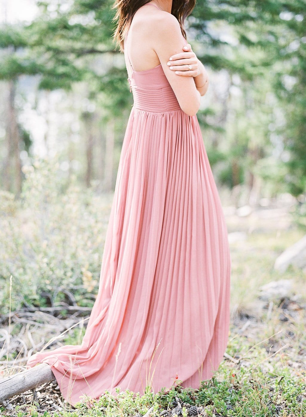 Destination Engagement Session - Lauren Renee Photography Bride standing in the aspen trees wearing pink dress