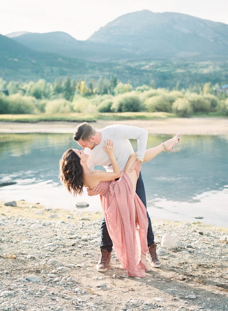 Lake Dillon Colorado Engagement Photography groom dipping the bride while dancing