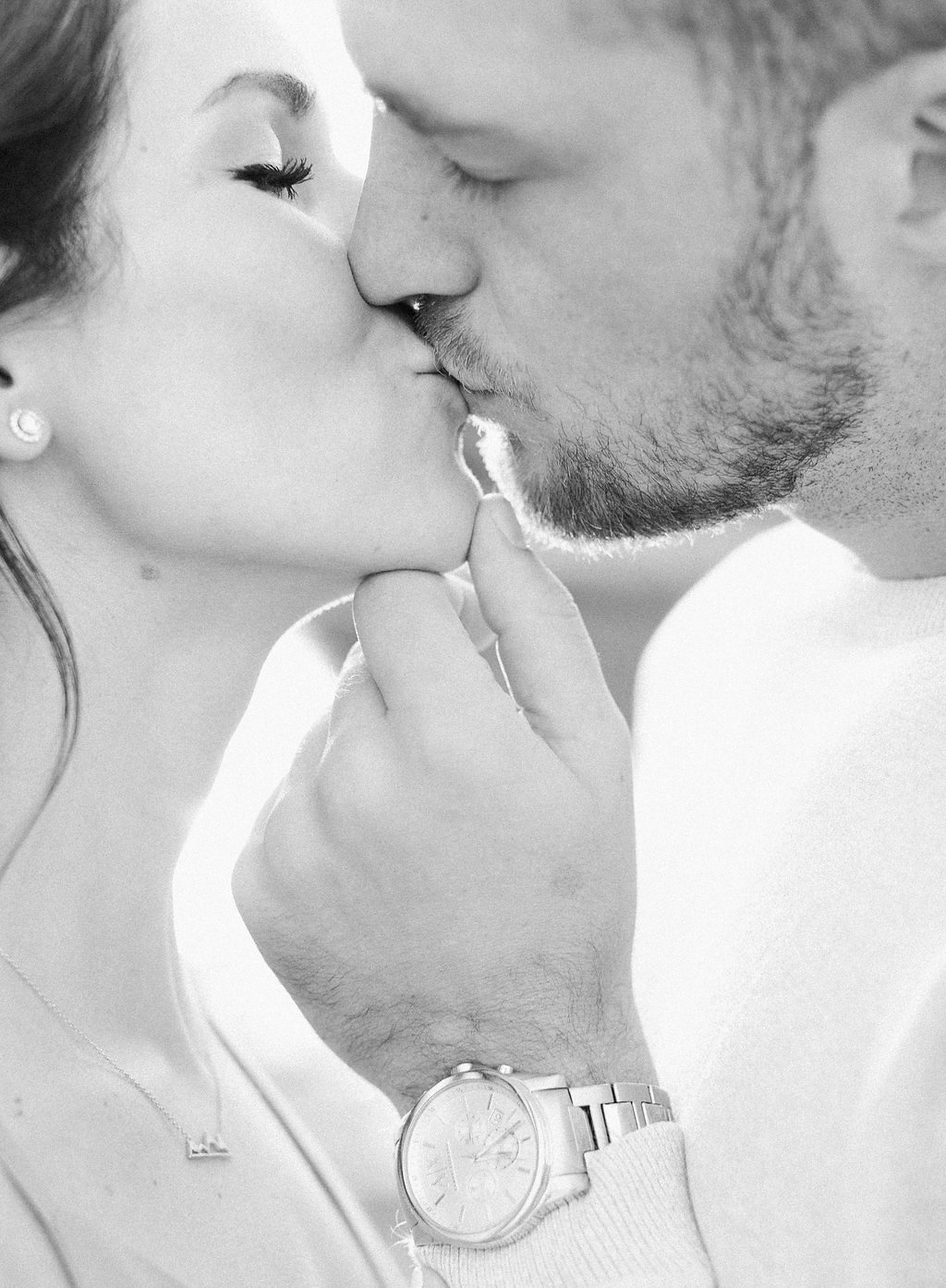 Destination Engagement Session - Lauren Renee Photography Black and white photo of couple kissing