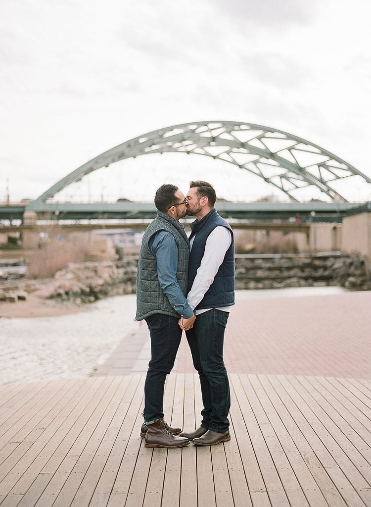 Estes Park Engagement Photography Session - gay couple kissing and holding hands