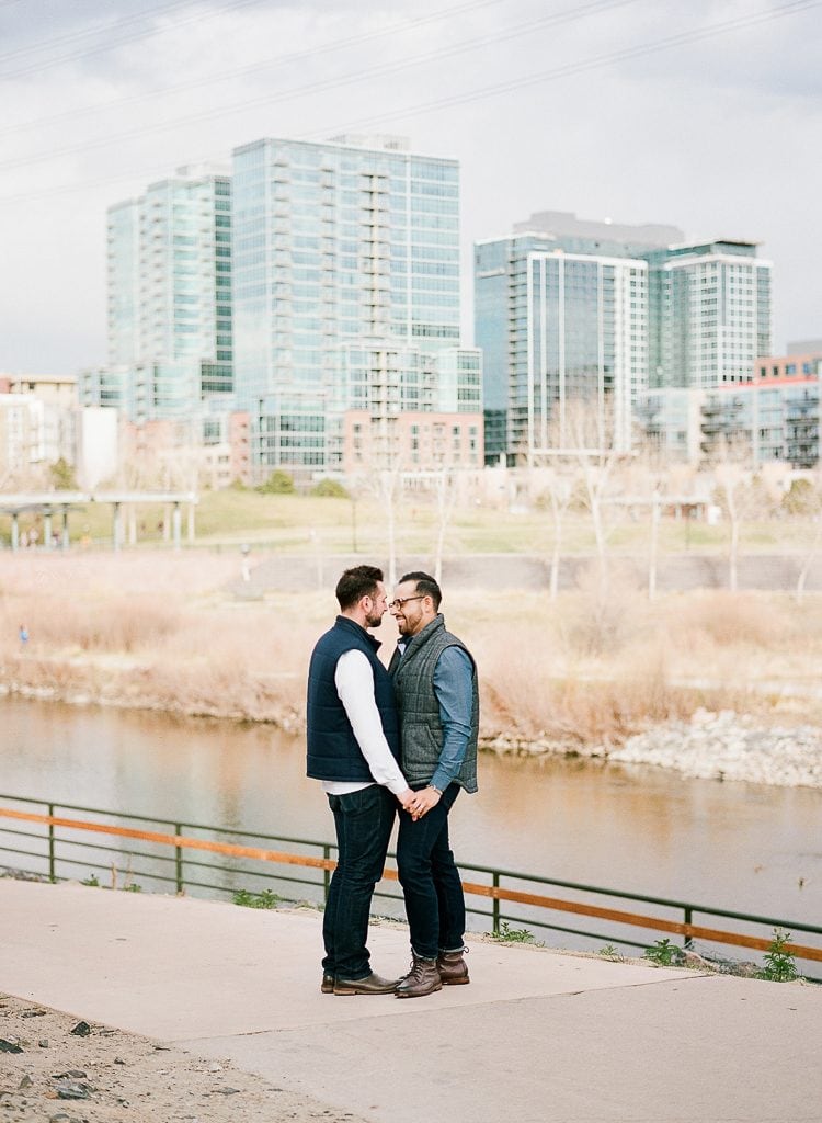 Estes Park Engagement Photography Session - gay male couple taking pictures in downtown denver