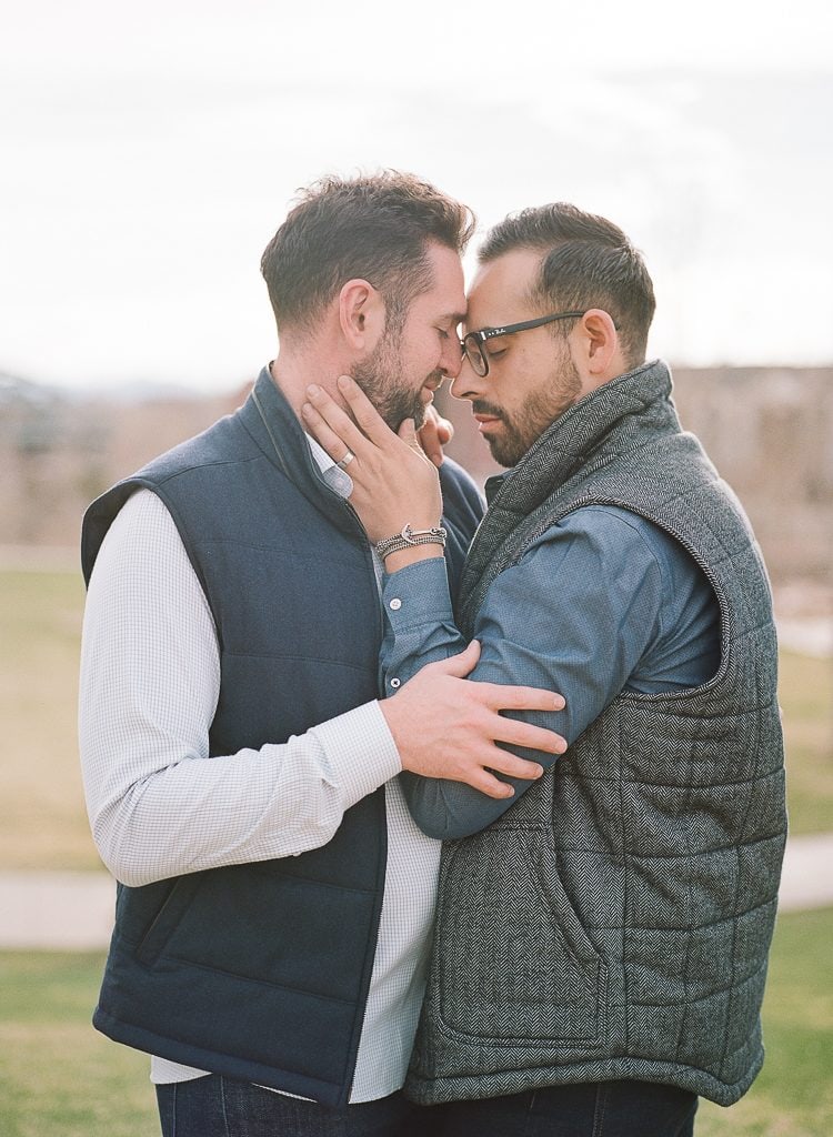 Estes Park Engagement Photography Session - gay men embracing during portraits