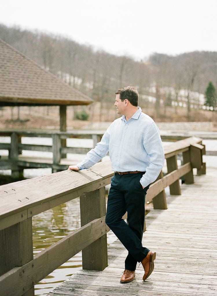 Seven Springs Engagement Photography - Groom posing on the dock