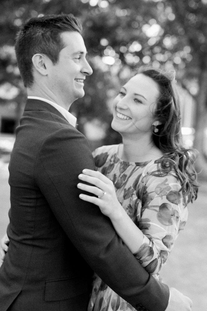 Engagement Session - Lauren Renee Photography Black and white photo of couple laughing during engagement photos