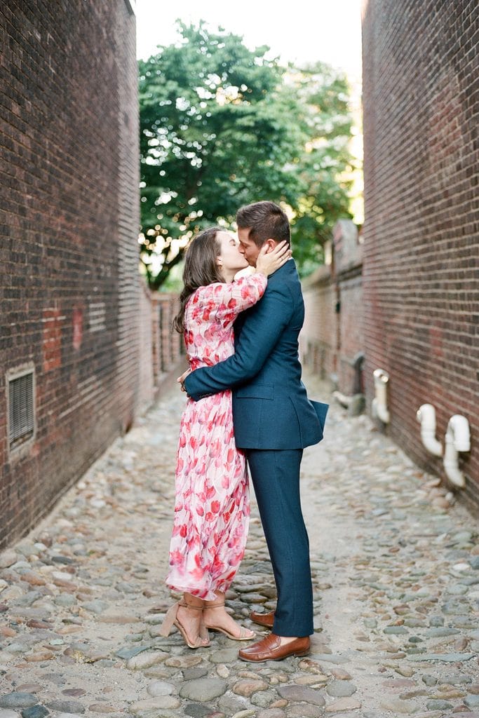 Engagement Photography session of couple in alleyway in Old Town