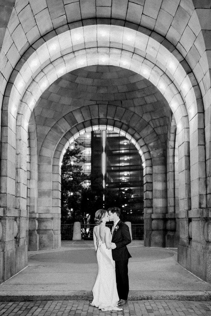 White and Gold Wedding at The Pennsylvanian black and white photo of bride and groom