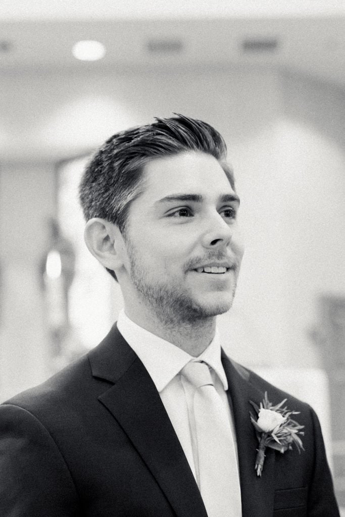 The Pennsylvanian Wedding groom seeing bride walking down the aisle at St. Bede's Church