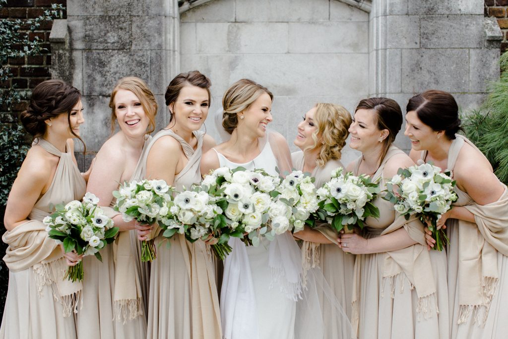 The Pennsylvanian Wedding bridal party portraits at Mellon Park flowers from Farmer's Daughter