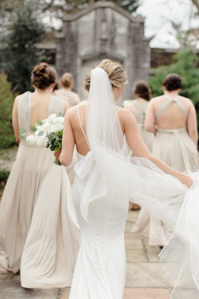 The Pennsylvanian Wedding bridal party portraits at Mellon Park dress Paloma Blanca