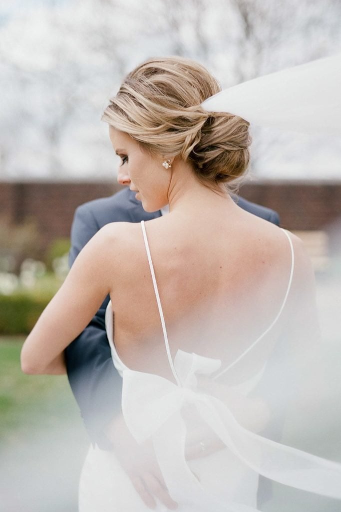 The Pennsylvanian Wedding Bride and groom portraits at Mellon Park with veil