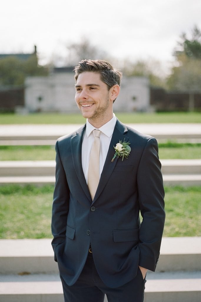 The Pennsylvanian Wedding Bride and groom portraits at Mellon Park boutonnière from Farmer's daughter