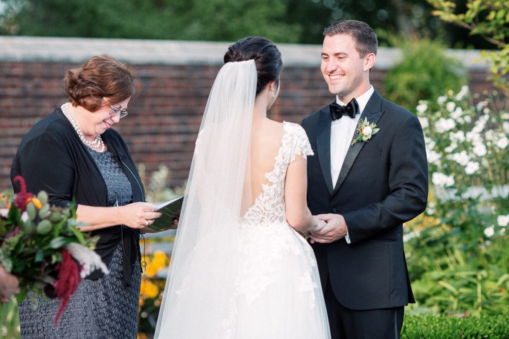 Special moment during the wedding ceremony as the groom says his vows