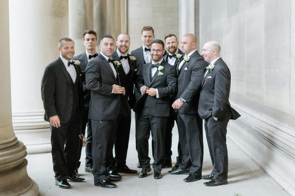 Groomsmen portraits at the mellon institute columns