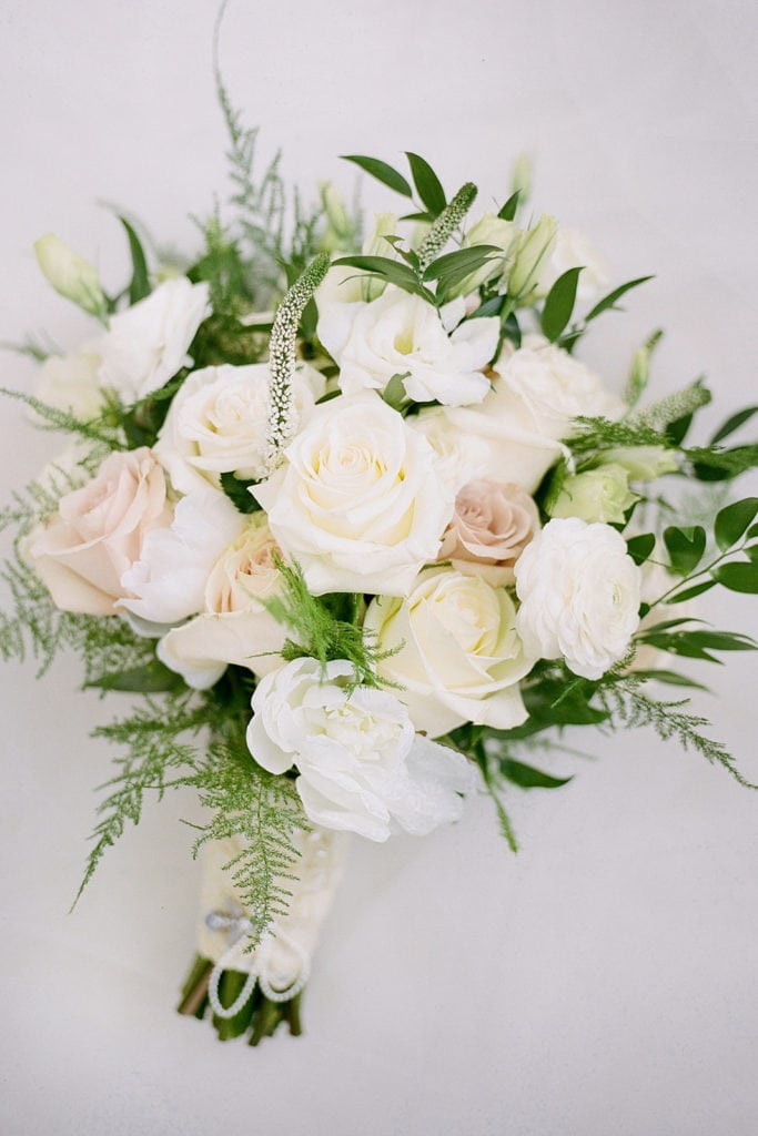 Bridal bouquet with pink peonies and white roses